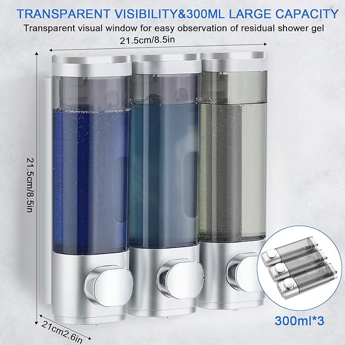 Shampoo and Conditioner Dispenser Shower Soap Dispenser Shampoo Dispenser Body Wash Dispenser for Bathroom,Large Capacity, Silver