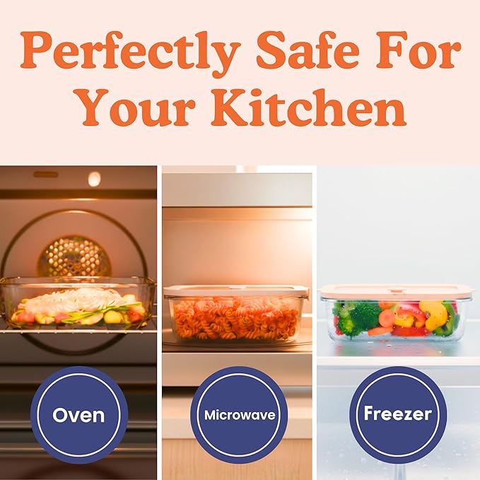Ziruma Non-Toxic 6.2 Cup Glass Food Storage Containers with Lids, Large Food Containers, Plastic Free Meal Prep, Airtight Food Storage Container, Microwave and Freezer Safe, 2 Pack