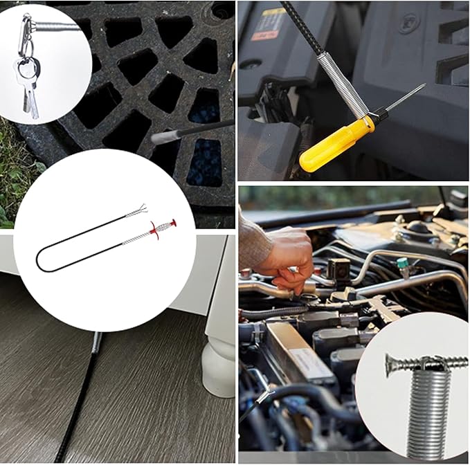 Drain Snake,61 inch Flexible Grabber Claw Pick Up Reacher Tool,Drain Clog Remover - Gutter Cleaning Tools for Home Sink, Bathroom Tub,Drain, Toilet, Tight Spaces