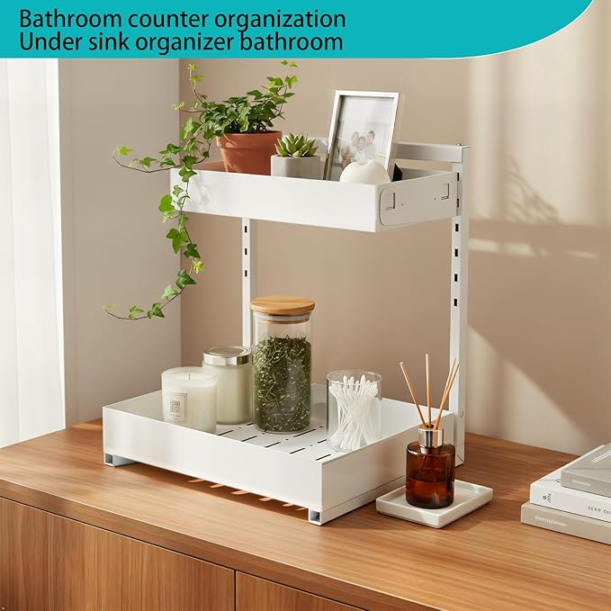 Under Sink Organizer, Bathroom Counter Organizer, 2 Packs 2-Tier Metal