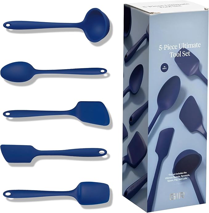 GIR: Get It Right 5-Piece Silicone Ultimate Kitchen Utensils Set - Ladle, Spatula, Flip, Spoon & Spoonula - Non-Toxic Cooking Utensils for Nonstick Cookware, Cooking and Baking - Navy