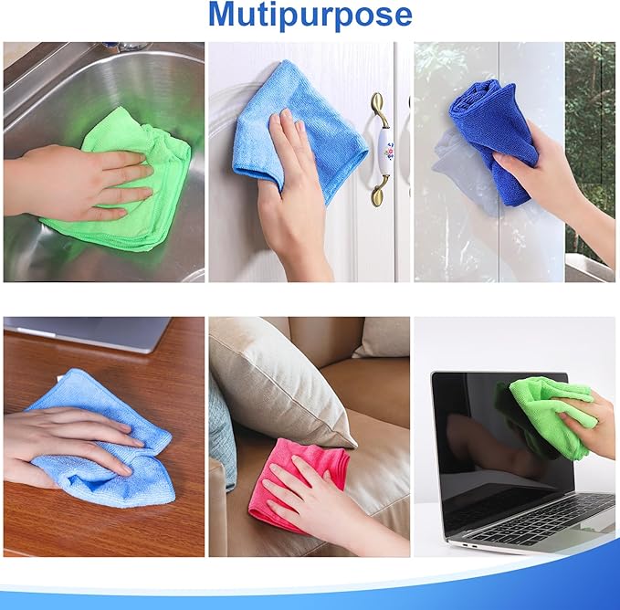 12Pcs Premium Microfiber Cleaning Cloth, Highly Absorbent Household Cleaning Supplies - for Kitchen Towels, Dish Cloths, Dust Rag