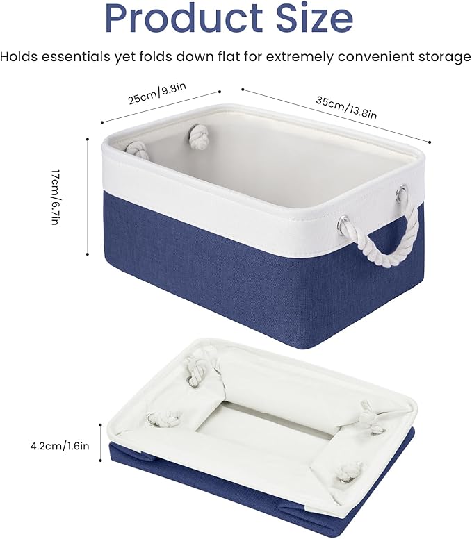 Storage Baskets for Shelves 13.8x9.8x6.7 Inch, 6-Pack, White&Blue