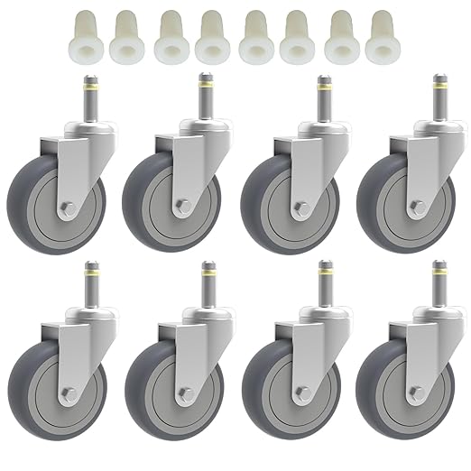 RILIDRI 3-Inch Swivel Stem Caster, 7/16-Inch Stem Diameter Rubber Wheel, Heavy Duty TPR Replacement Wheels for Rubbermaid Mop Bucket Cart Grill Casters - 8 Pack