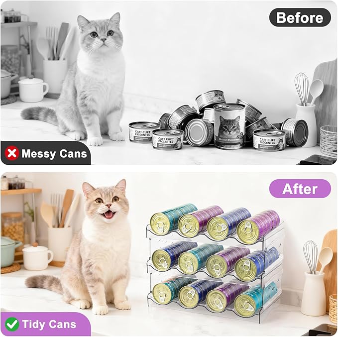 Cat Food Can Organizer, Can Organizer for Pantry, Transparent Cat Food Storage Container Holds 72 (3.5oz) Cans