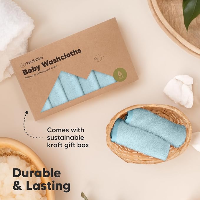 6-Pack Baby Washcloths – Soft Absorbent Viscose from Bamboo Washcloths for Face, Body, Baby Towels for Newborn, Kids, Toddlers, Infant,Gentle on Sensitive Skin,10x10 Reusable Face Towels(Bravo Blue)