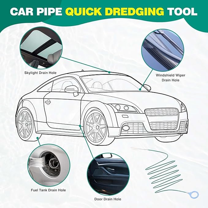 Car Sunroof Drain Cleaning Tool,78 Inch Extra Long Drain Cleaning Brush Flexible Drain Cleaning Tool for Car,Car Sunroof Drain Hole Cleaner for Drains