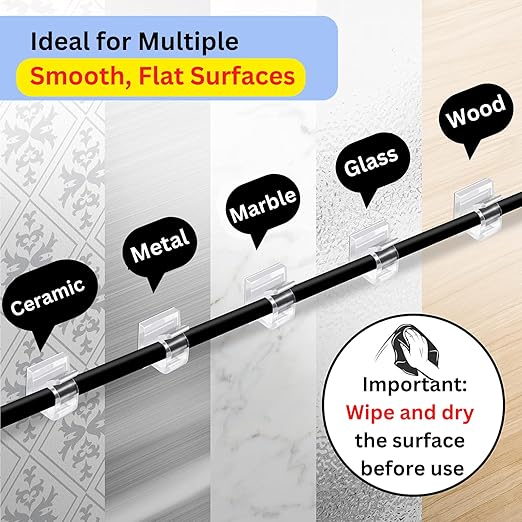 100 PCS 3/4” Adhesive Cable Wire Clips Clear, Cable Staples Outdoor Christmas Light Clips, Cable Management Under Desk Wire Organizer Cord Holder for Car, Wall, TV PC Ethernet