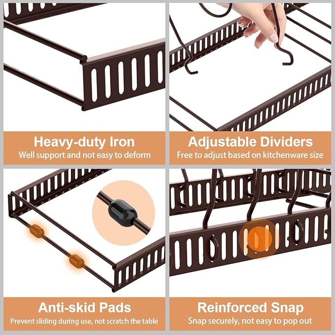 Pot and Pan Organizer Rack for Cabinet, Bronze