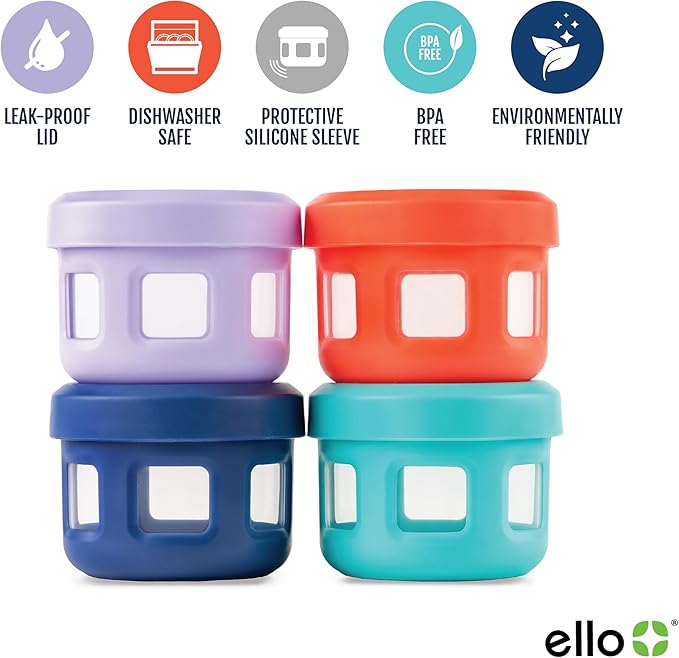 Ello Reusable Condiment Containers with Screw-on Leak Proof Lid | Perfect for Salad Dressing Sauce Dips Lunchbox Picnic Travel Bento Box | BPA-Free