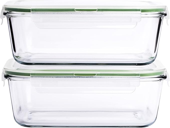 63 Oz 2 Pcs Large Glass Food Storage Containers 8 Cups Family Size Set Baking Containers with Locking Lids Storing food, BPA Free Leak Proof Microwave Oven Safe (2, 63 OZ)