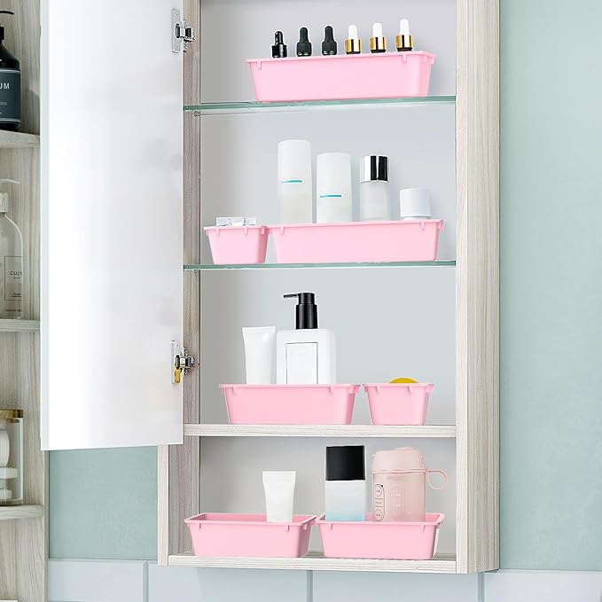 WOWBOX 25 PCS Plastic Drawer Organizer Set, 4 Sizes Desk Drawer Divider Organizers and Storage Bins for Makeup, Jewelry, Gadgets for Kitchen, Bedroom