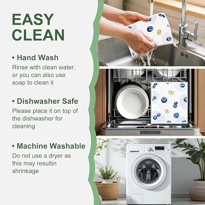 Swedish Dishcloths for Kitchen, 12 Pack Reusable Paper Towels, Super Absorbent, No Odor, Fast-Drying, Non-Scratch Cellulose Sponge Cloths for Counters Dishes Home Bar Table Wiping