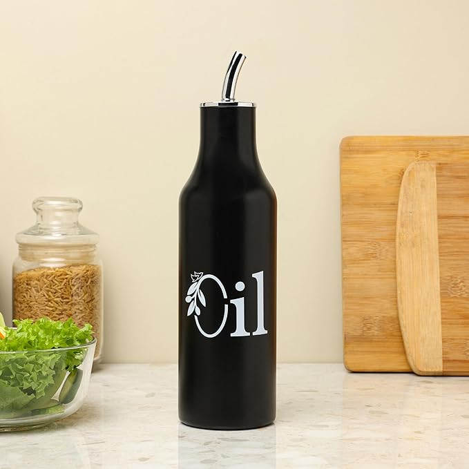 dudki 1 Litre Stainless Steel Oil Pourer | Oil Dispenser For Kitchen | Cooking Oil Bottle For Kitchen | Cooking, Home, Restaurant (Matt Black)
