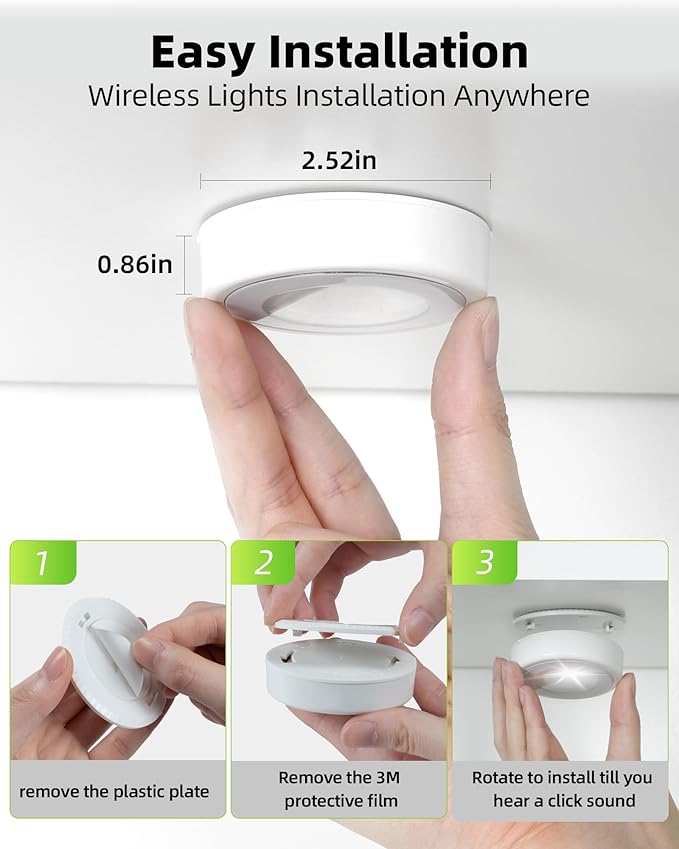 EZVALO LED Puck Lights, 6Pack Rechargeable Battery Touch Light, 2.5'' Mini Tap Lights, Wireless Closet Light, Under Cabinet Lighting, 3 Color & 83 RGB, Stick On Lights for Kitchen,Pantry,Shelves