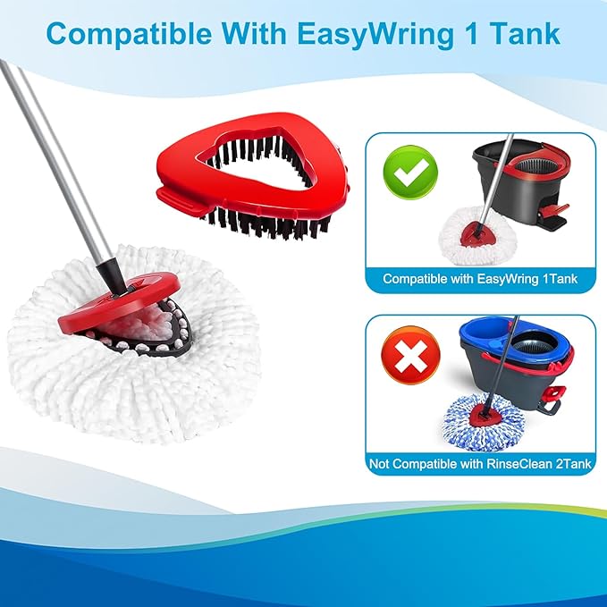 O-Cedar Spin Mop Head, Base Replacement for EasyWring 1 Tank System, 6 Microfiber Mop Refills, 1 Base and 1 Scrub Brush Set Combo, White