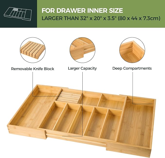 Extra Large Kitchen Utensil Holder, Multifunctional Drawer Divider