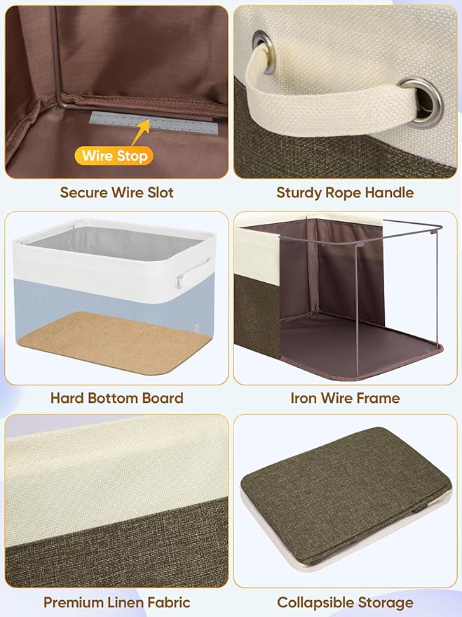 2 Pack Fabric Closet Storage Bins for Shelves, Brown, 17''x13''x10.5''