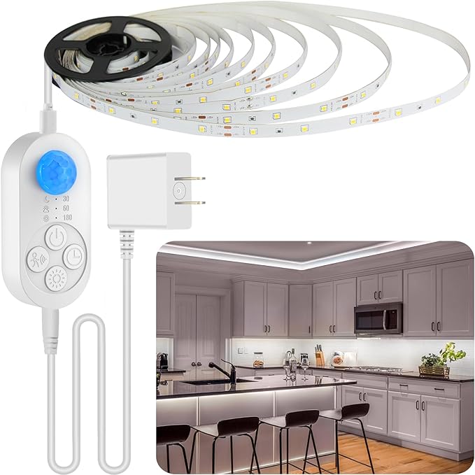 Motion Sensor Under Cabinet Light, Plug-in Under Cabinet Lighting with Dimmer, Delay Timer for Kitchen Cabinet, Pantry, Laundry, Bedroom, Stairway