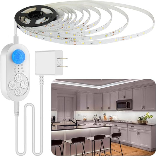 Motion Sensor Under Cabinet Light, Plug-in Under Cabinet Lighting with Dimmer, Delay Timer for Kitchen Cabinet, Pantry, Laundry, Bedroom, Stairway