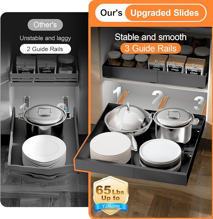 1 Pack Pull out Cabinet Organizer Expandable Width(12"-20") and 21"Depth, No Drill Adjustable Slide Out Drawers for Kitchen