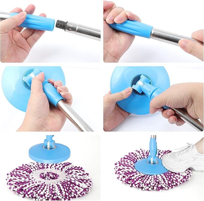 Spin Mop Pole Handle Replacement 360 Spinning Cleaning Scraper for Floor Mop Bucket No Foot Pedal Version Blue