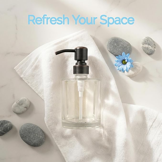 Bathroom Soap Dispenser Glass with Oil Rubbed Bronze Pump, 11 OZ Clear Cylinder Bottle with Stainless Steel Pump Refillable Liquid Hand Soap Dispenser for Kitchen Countertop