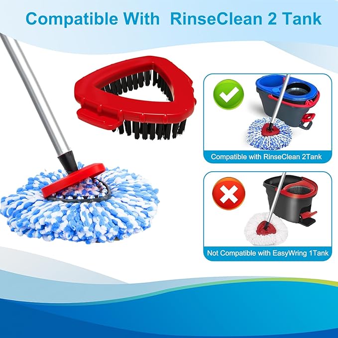 O-Cedar Spin Mop Head, Base, Handle Replacement for RinseClean 2 Tank System, 4 Microfiber Mop Refills,1 Scrub Brush,1 Base and 30-58in Handle Set Combo, Blue, for Wood, Tile, Laminate, Marble