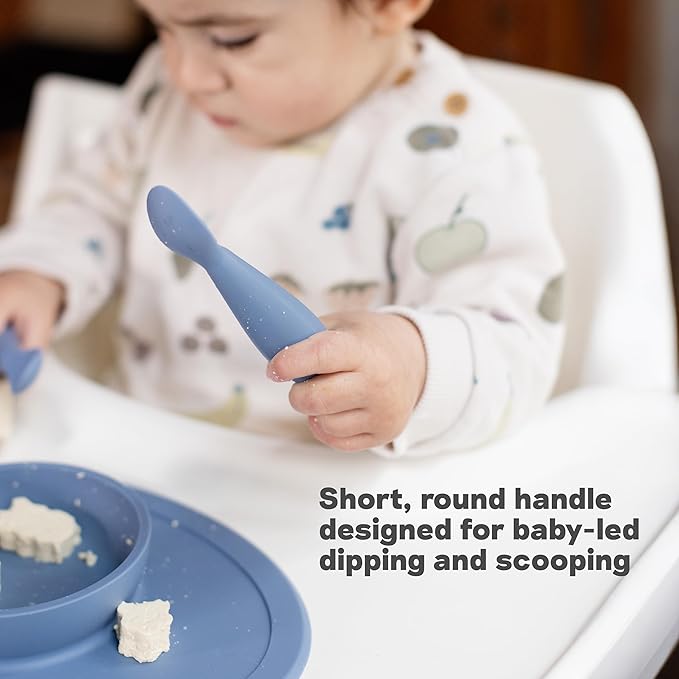 ezpz Tiny Spoon (2 Pack in Blush) - 6 Months+ - 100% Silicone Spoon for Baby Led Weaning + Purees - Designed by a Pediatric Feeding Specialist - Shower Essentials & Gifts