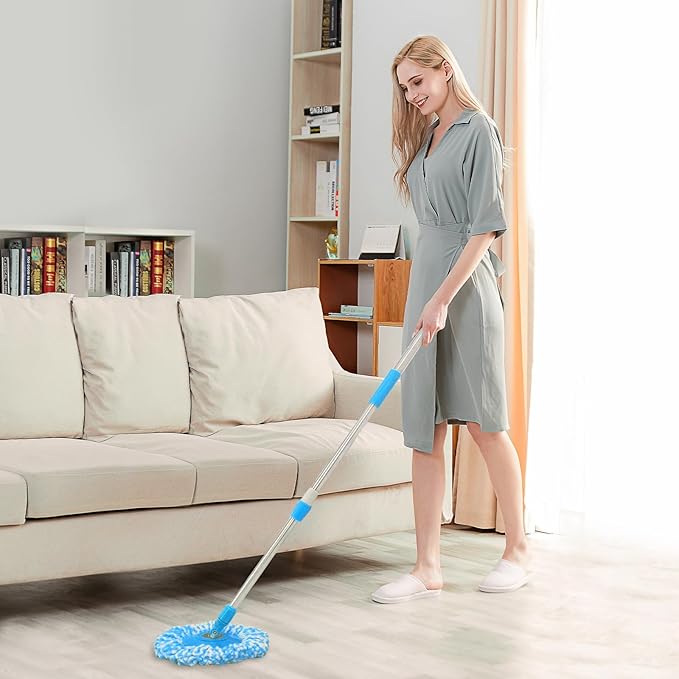 Spin Mop Replacement Handle, 47.6-Inch 360 Degrees Rotating Telescopic Stick with Robust Reinforced Plastic Disc for Bucket Cleaning System (Blue)