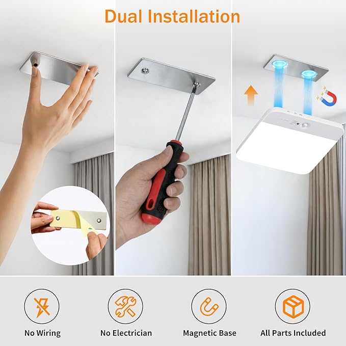 NARUNDREN 2 Pack Rechargeable Motion Sensor LED Ceiling Light with Remote, Wireless Battery Operated Closet Light, 400LM Dimmable 3 Color Temperatures, Ideal for Stair Hallway Garage Pantry