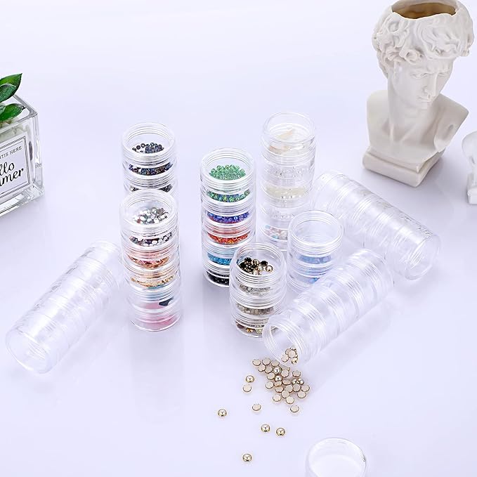 8 Sets 5 Layers Clear Plastic Round Storage Jars Jewelry Bead Storage Containers