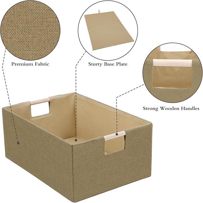 Foldable Fabric Storage Baskets Set of 2 for Shelves, Brown 2 Pack