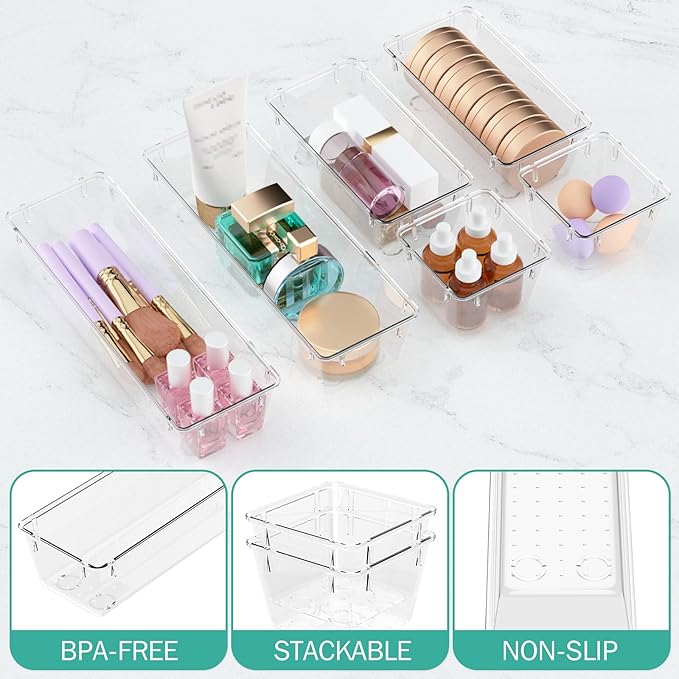 12 Pack Clear Drawer Organizer Set, Acrylic Drawer Storage Trays, Office