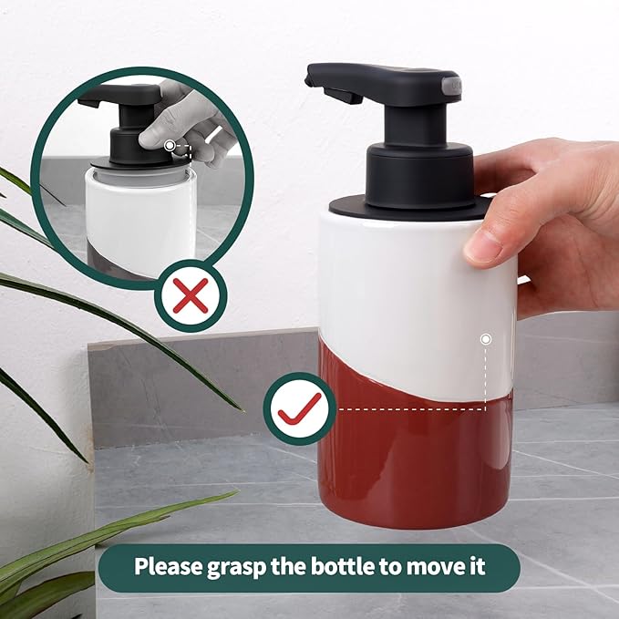 BosilunLife Automatic Soap Dispenser Ceramic Hand Free Soap Dispenser with Waterproof Pump Rechargeable Smart Electric Soap Lotion Dispenser Touchless for Kitchen Bathroom (White-Red, Liquid Pump)