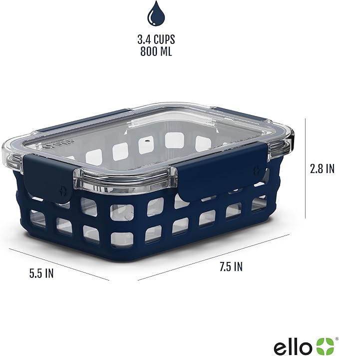 Ello Duraglass 3.4 Cup Meal Prep Sets 6Pc, 3 Pack Set- Glass Food Storage Container with Silicone Sleeve and Airtight BPA-Free Plastic Lids