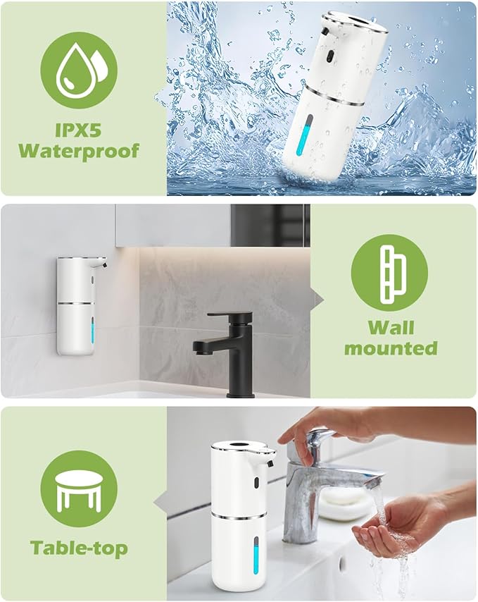 KeeKit Automatic Soap Dispenser, 380ml/12.8oz Touchless Foaming Soap Dispenser Rechargeable, Wall Mounted with 6-Level Adjust Automatic Soap Dispenserable Foam, IPX5 Waterproof, for Bathroom, Kitchen