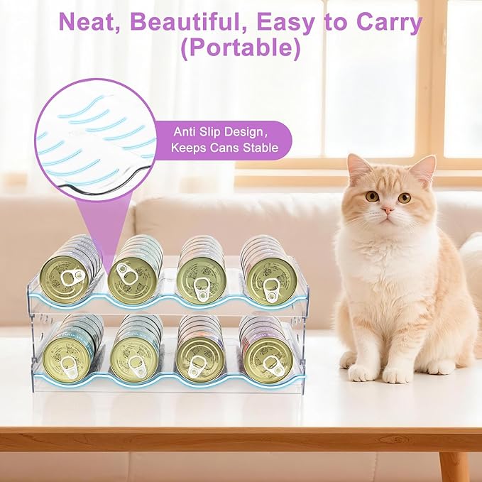 Cat Food Can Organizer, Can Organizer for Pantry, Transparent Cat Food Storage Container Holds 48 (3.5oz) Cans