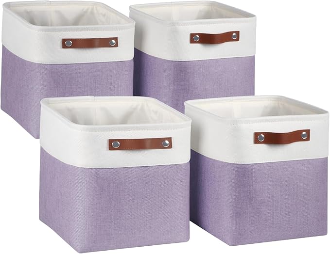 10.5 Inch Fabric Cube Bins with Hard Bottom, Purple,10.5" x 10.5" x 11"
