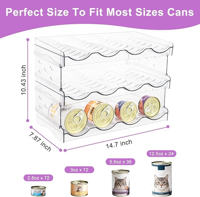 Cat Food Can Organizer, Can Organizer for Pantry, Transparent Cat Food Storage Container Holds 72 (3.5oz) Cans