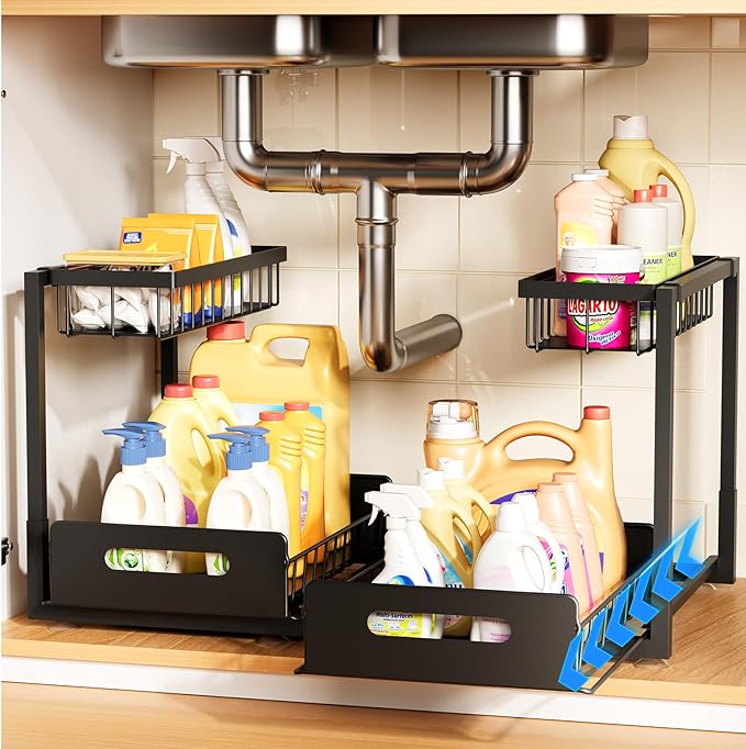 Under Sink Organizer, Metal Pull Out Cabinet Organizer Shelf