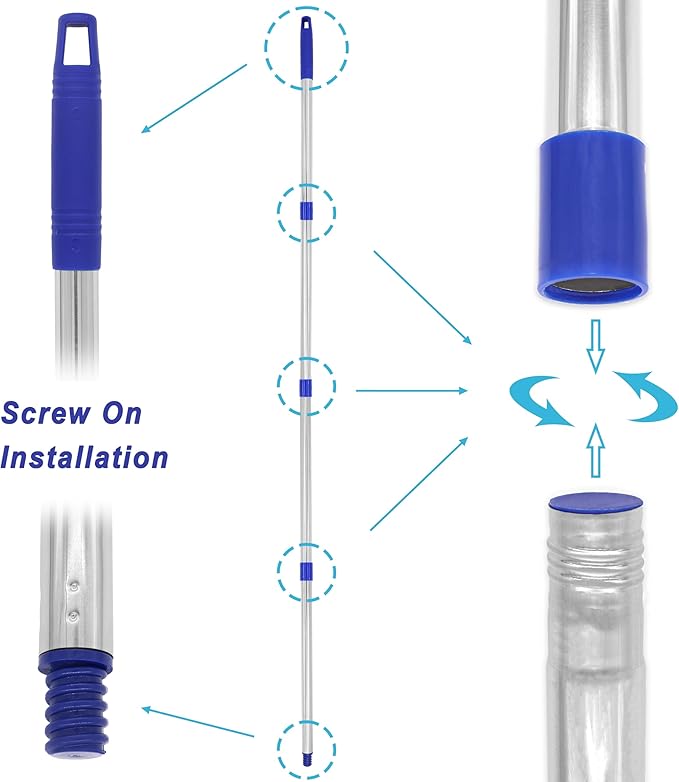 EaseYourDay 4-Section 1.3 ft. to 5.2 ft. Stainless Steel Pole Mop Replacement Handle Standard American Threading Compatible with All Cleaning Head with 3/4 Inch American Threading System