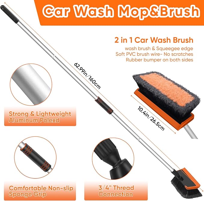 Wontolf 62'' Car Wash Brush with Long Handle, Scratch-Free Soft Bristles Sturdy Car Wash Mop