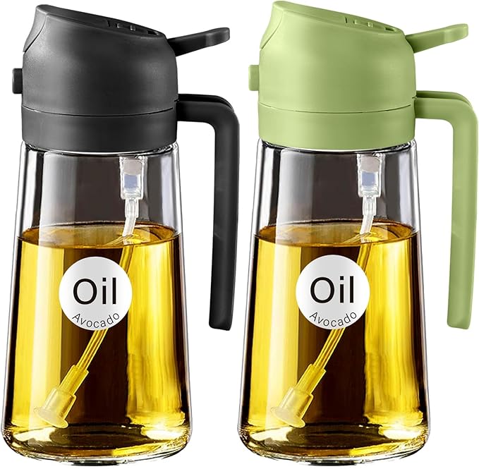 YARRAMATE Olive Oil Dispenser, 2 in 1 Oil Sprayer for Cooking, 16oz/470ml Glass Oil Spray Bottle with Pourer