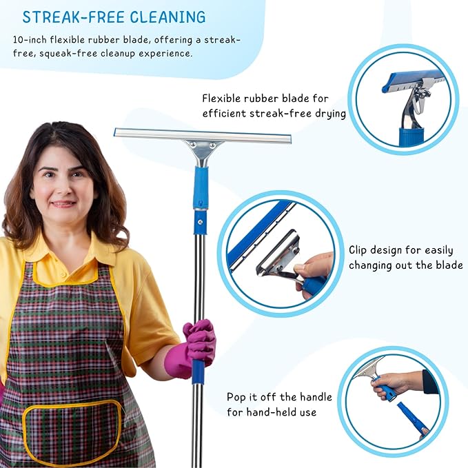 Window Squeegee with Scrubber for Home and Outdoor Glasses Cleaning