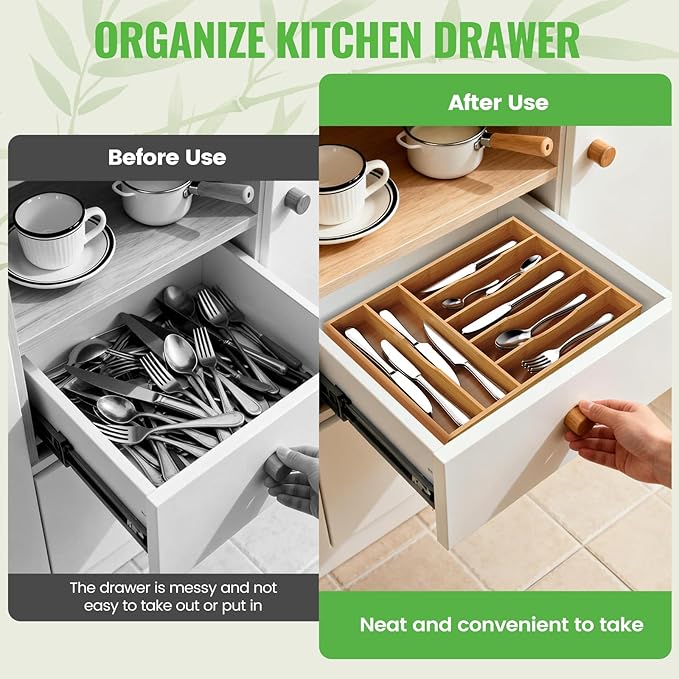 Bamboo Silverware Organizer, 15.8"x11.7"x1.6"