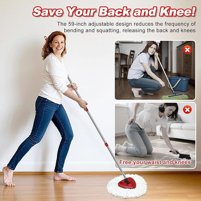 4 Section Spin Mop Replacement Handle for O Cedar Mop Handle for Ocedar Spin Mop Handles to Floor Clean Adjustable 30" to 58" Length Mop Stick Pole Handle, American Screw Joint (Mop Head Not Included)