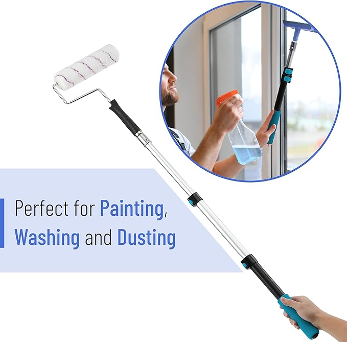 Bates- Extension Pole, 1.4 to 3 Ft Pole, Black & Teal, ‎Telescoping Pole, Extendable Pole, Telescopic Pole, Paint Pole, Paint Roller Extension Pole