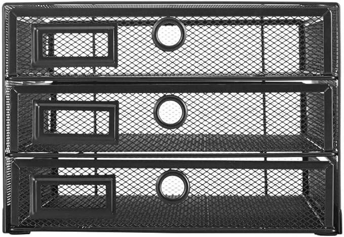 Annova Desk Organizer Wire Mesh 3 Tier Sliding Drawers Paper, Black