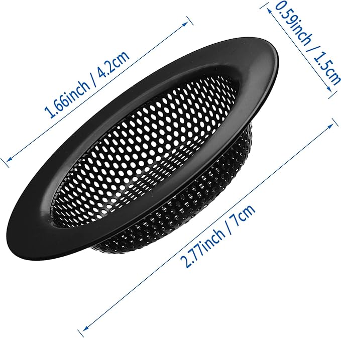2 Pcs Black Stainless Steel Mesh Sink Drain Strainer, 2.75" Top/1.66" Kitchen Filter Trap Basket